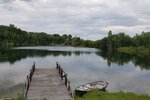 Lake with hut, jetty and water terrace