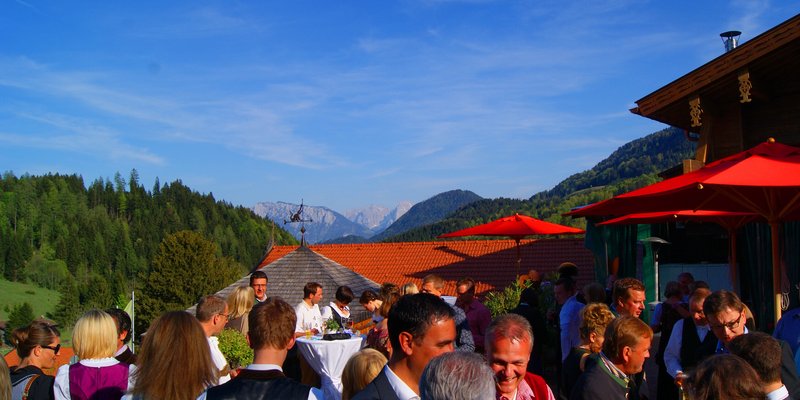 Mountain hotel with rustic barns, offices, cottages