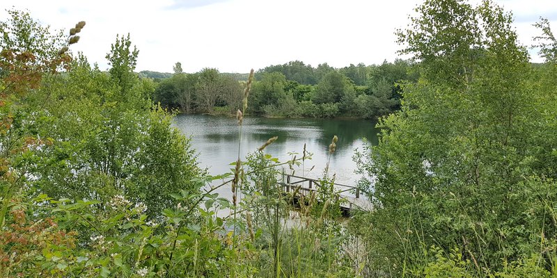 Lake with hut, jetty and water terrace