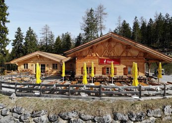Modern alpine hut at the foot of the Zugspitze Modern alpine hut at the foot of the Zugspitze
