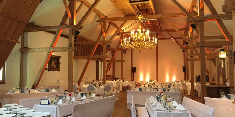 Gutshof bei München mit Kirche und Panorama