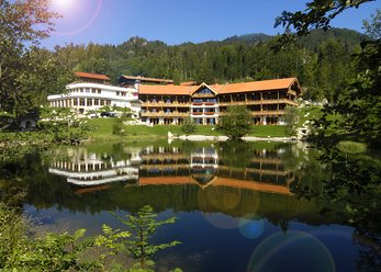 Mountain hotel with rustic barns, offices, cottages