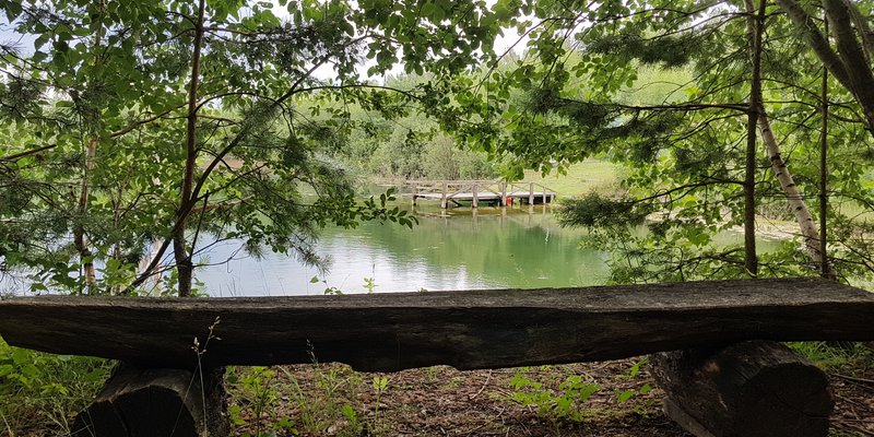 Lake with hut, jetty and water terrace